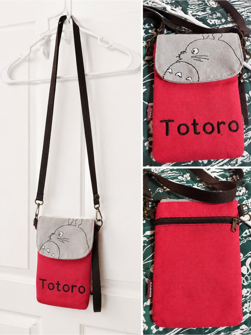 Totoro Red Canvas Crossbody Bag for Character Phone Pouch